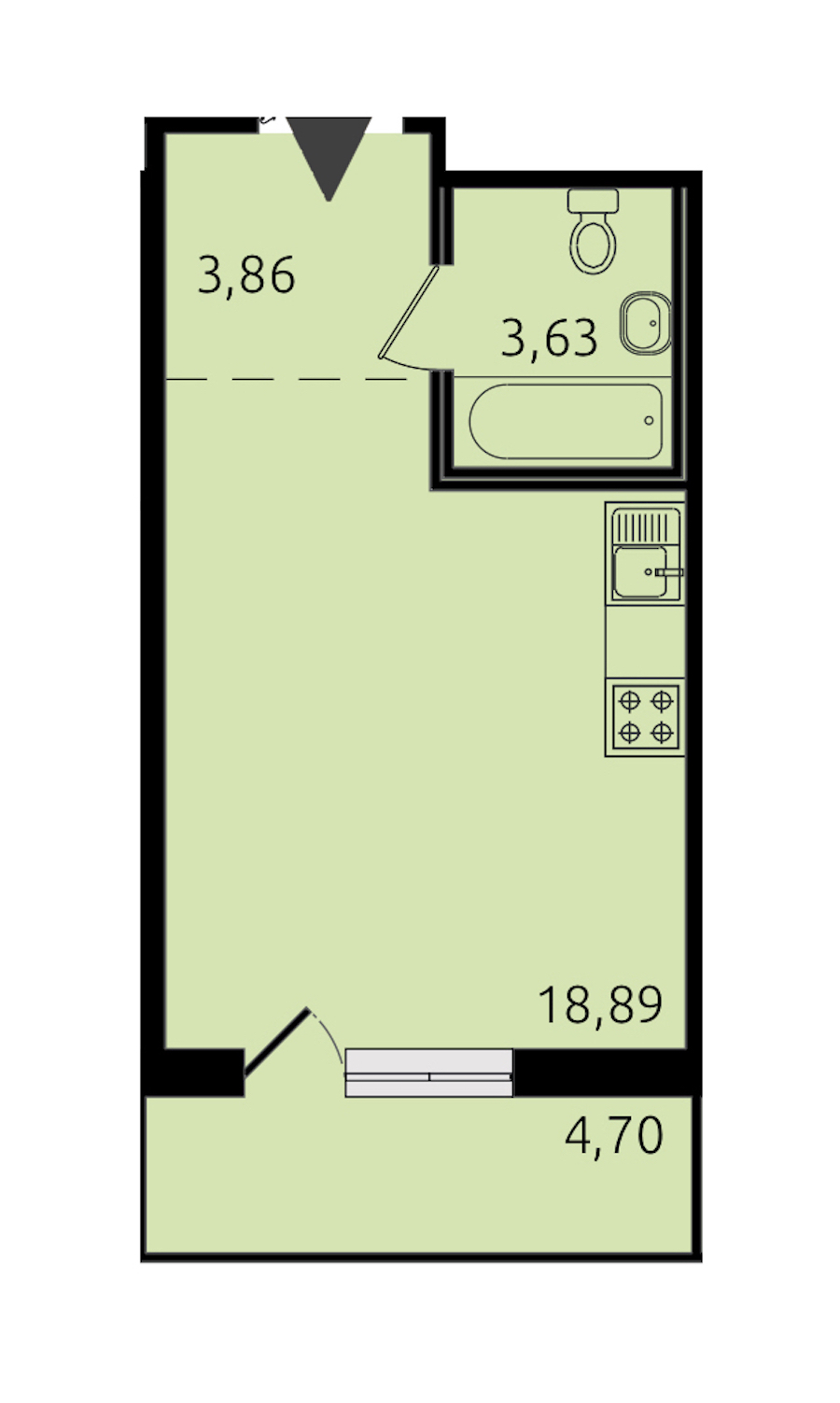 Квартира студия 26.65 м², 13/21 эт., ЖК «Новые горизонты 2»